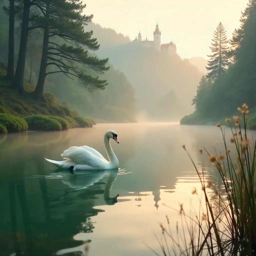 Mist-wreathed Swan in Sintra's Tranquil Pond