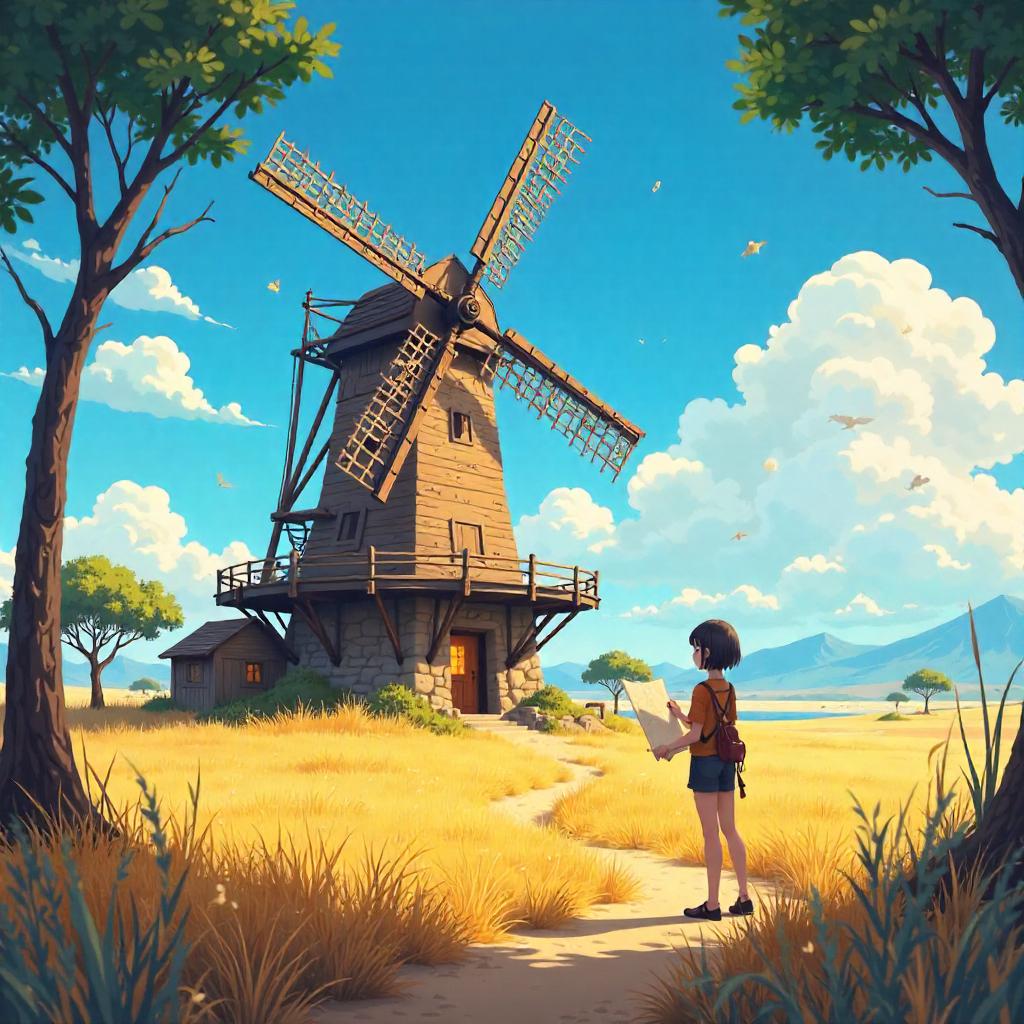 Savanna Windmill: An Anime Scene