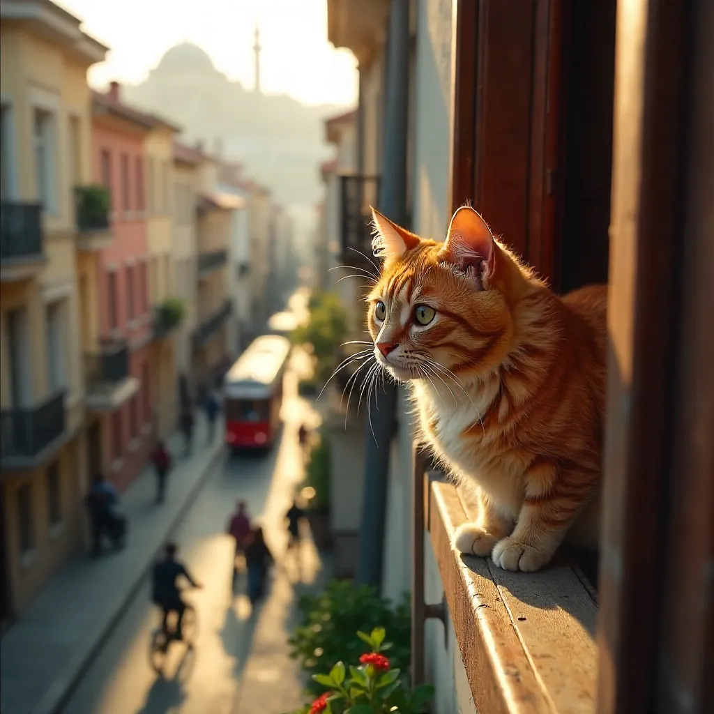Curious Istanbul Cat at a Residential Window