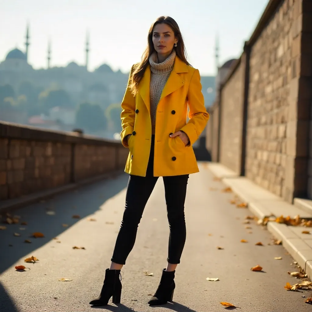 Modern Fall Style in Baku: Yellow Jacket
