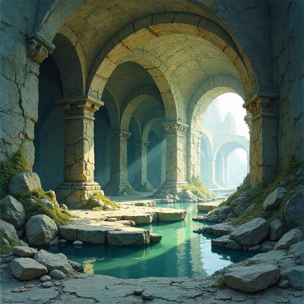 Underground Ruins in Watercolor Tunnels