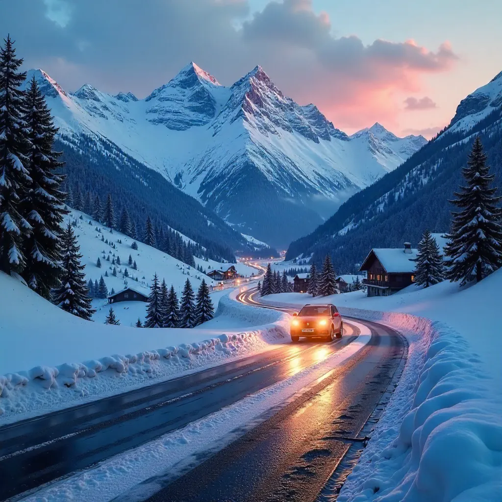 Twilight in the Swiss Alps: Oncoming Car