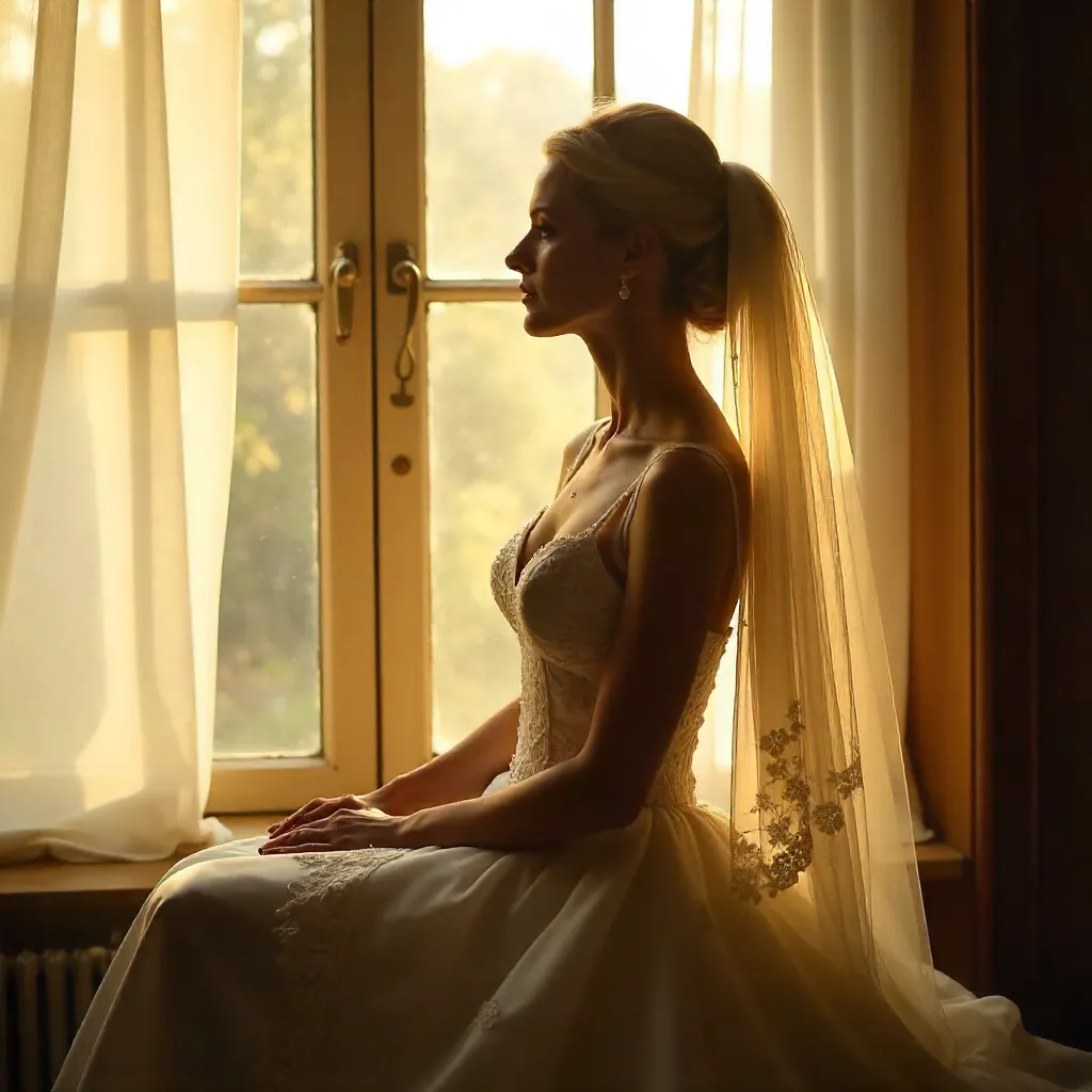 Bride Silhouette by the Window with Soft Veiled Light