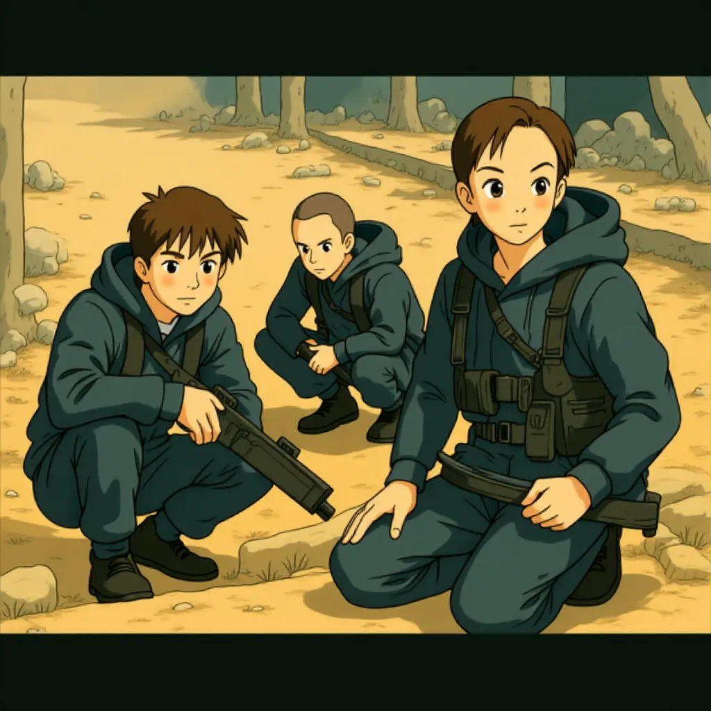 Evan Ross, Jennifer Lawrence, Liam Hemsworth, and Sam Claflin in The Hunger Games: Mockingjay - Part 2 (2015) - Anime style