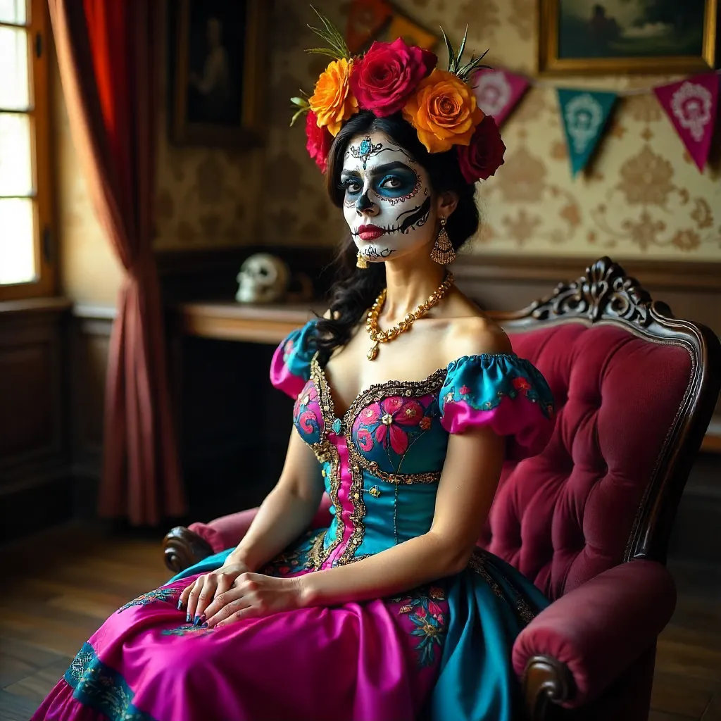 Elegant Day of the Dead Queen Indoors
