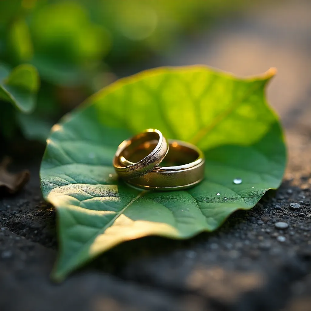 Love on a Leaf: Wedding Rings on Pavement