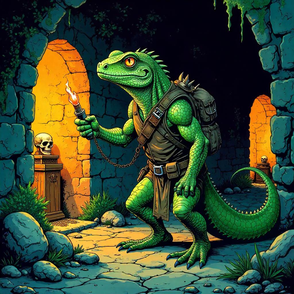Lizard Hero in the Crypt: A Comic Panel