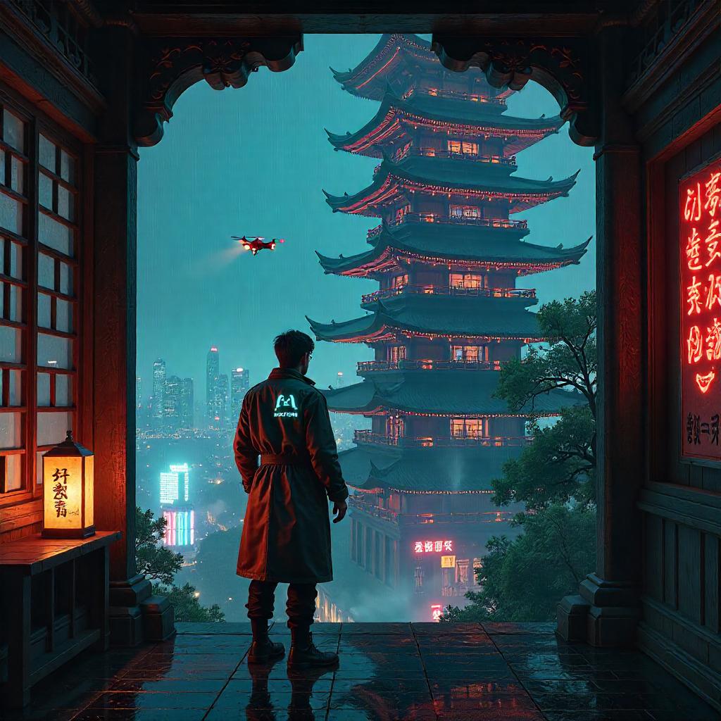 Neon Pagoda Explorer: Cyberpunk Odyssey