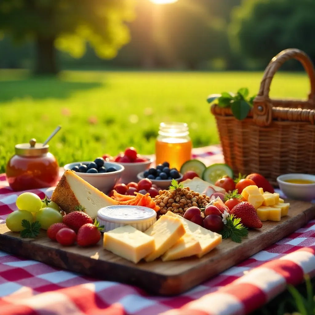 Sunlit Picnic Charcuterie Spread in the Park