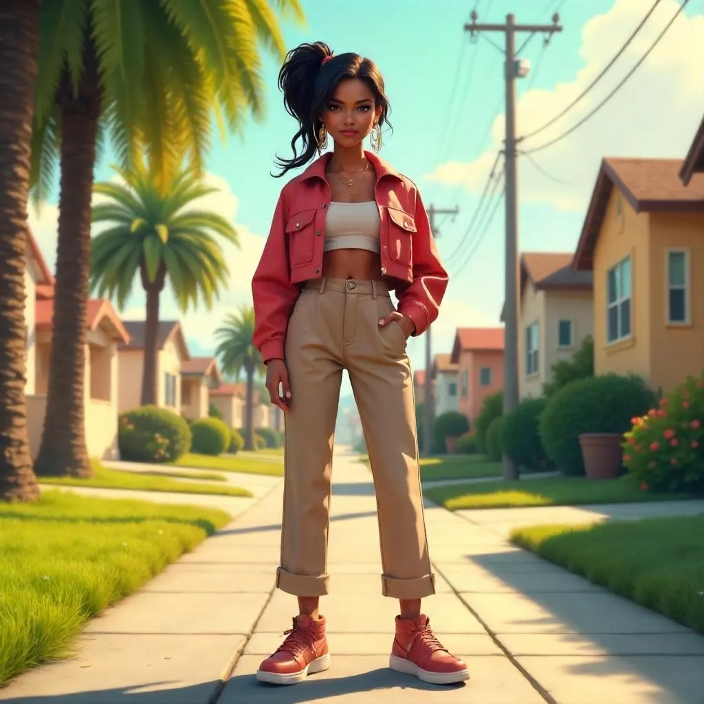 Stylish Latina in a Suburban Concept Art Scene