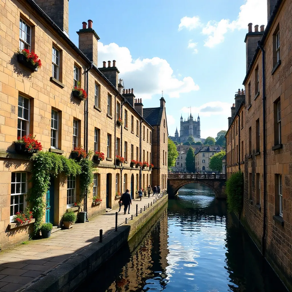 Charming Edinburgh Stone Buildings by a Flowing River
