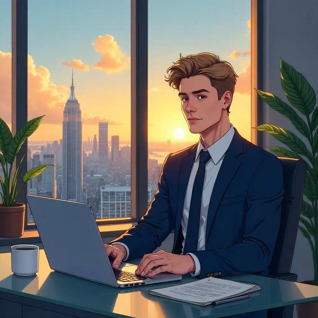 Anime-Style Professional in a Modern City Apartment