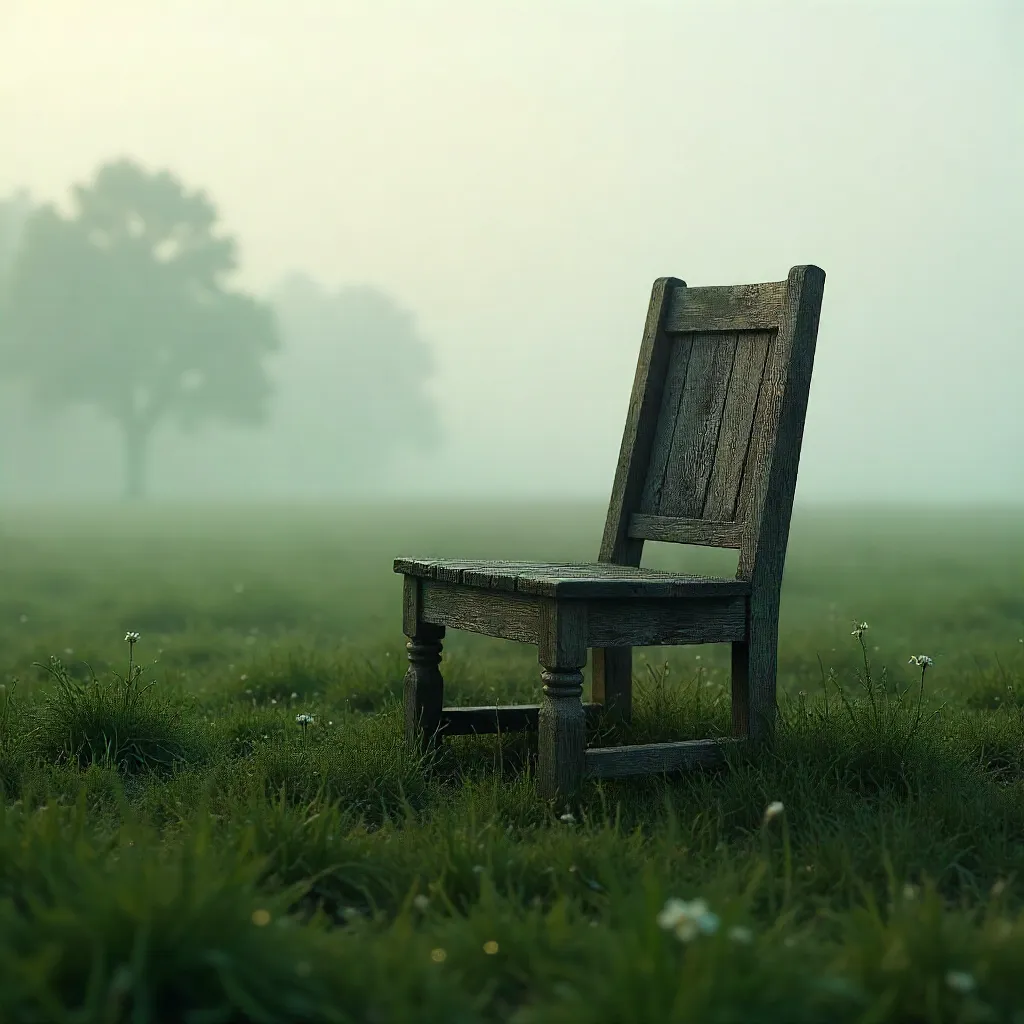 Solitary Wooden Chair in Misty Field