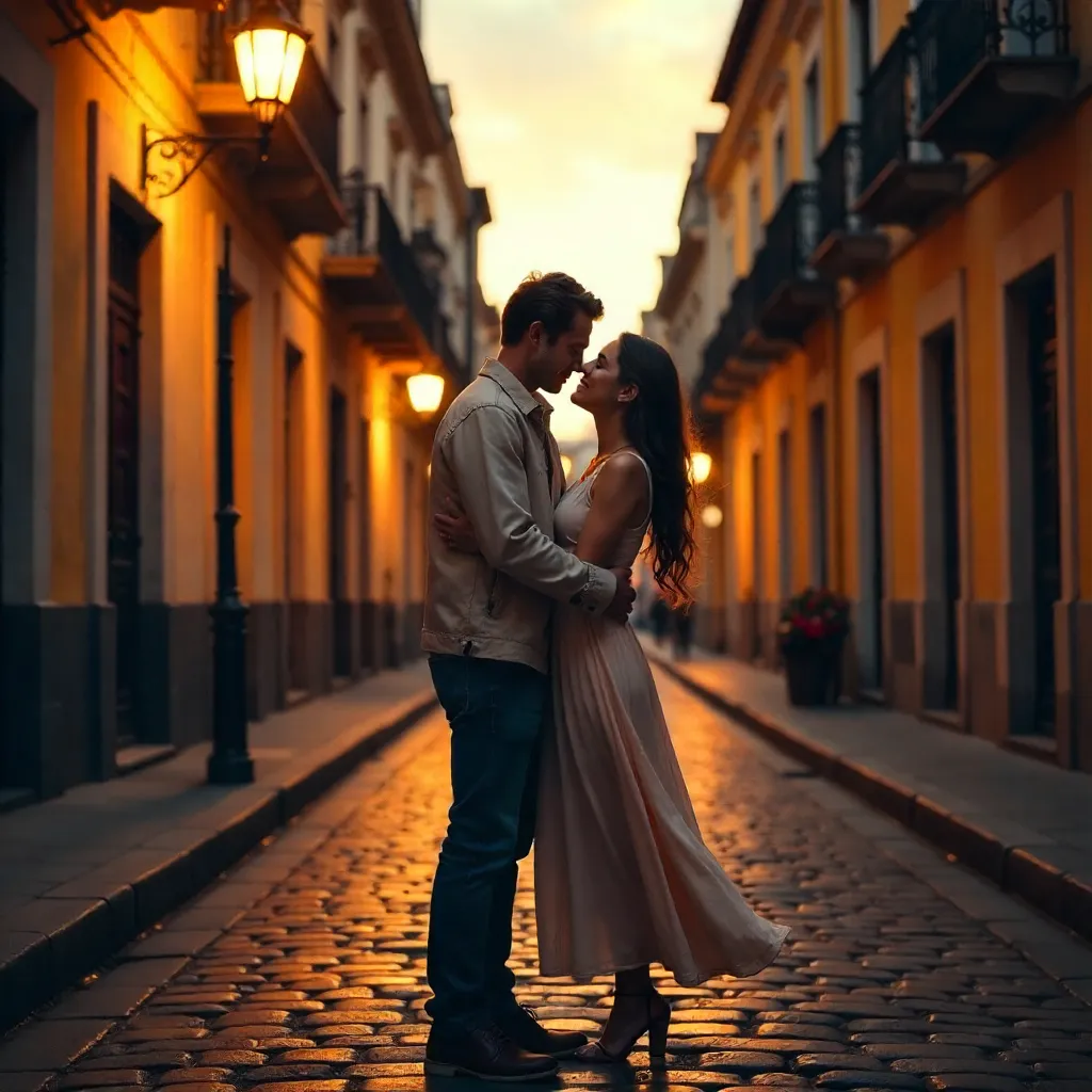 Loving Embrace on a Buenos Aires Cobblestone Street