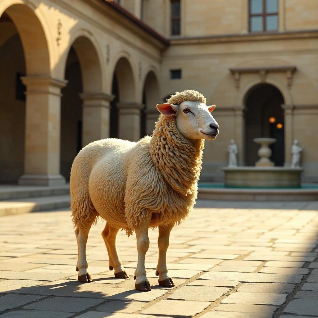 3D Rendered Sheep in a Renaissance Italian Plaza