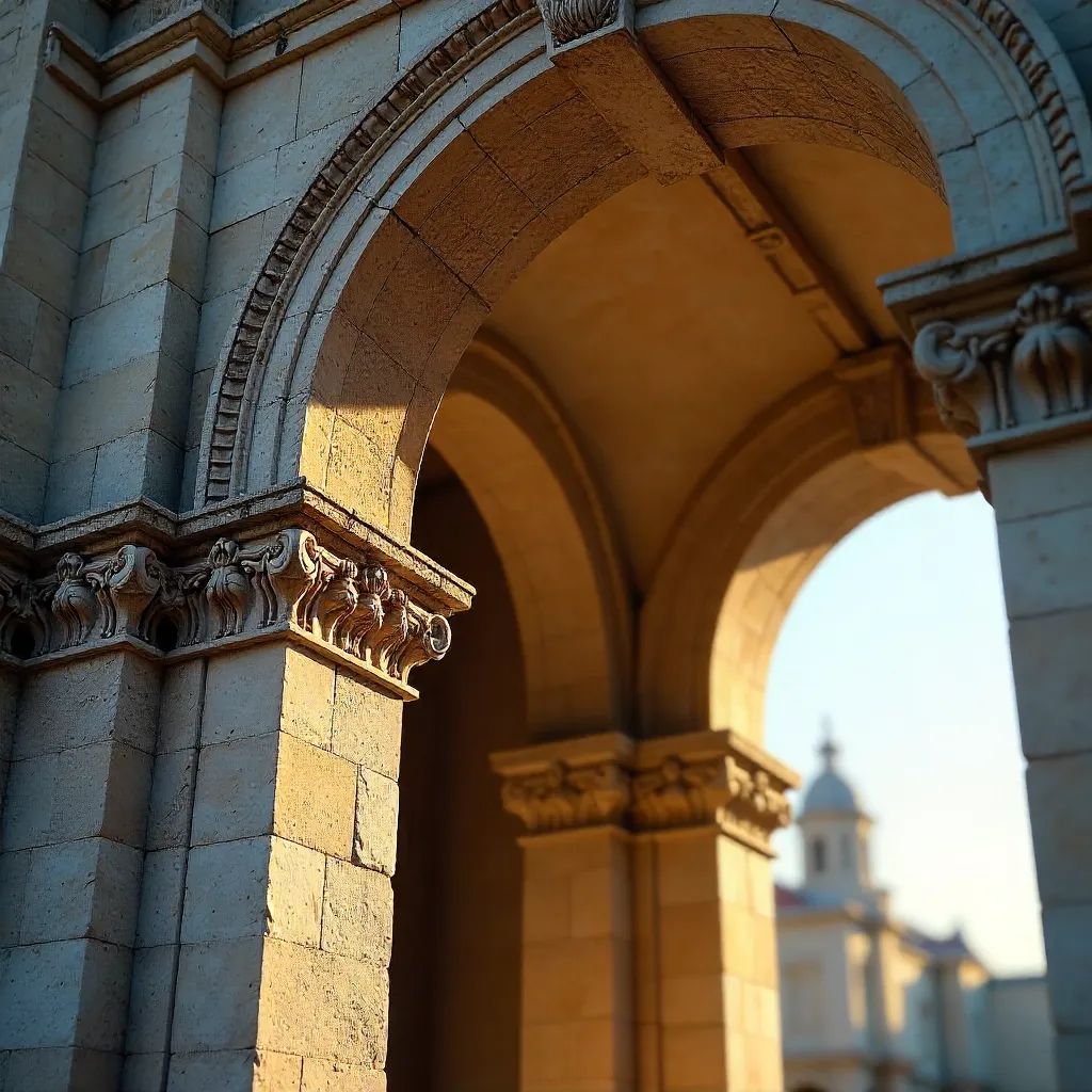 Close-Up of a Classical Stone Archway with Ornate Carvings