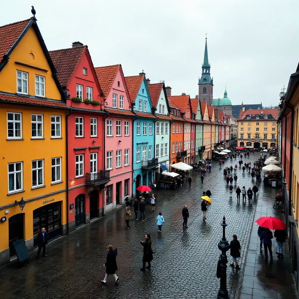 Vibrant Gamla Stan Facades Under a Cloudy Sky
