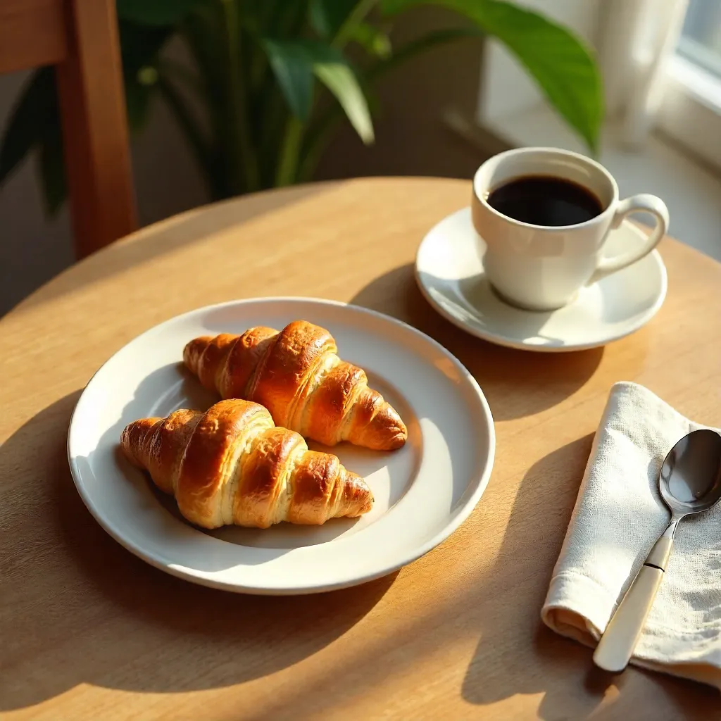 Top-Down Breakfast: Croissants and Coffee