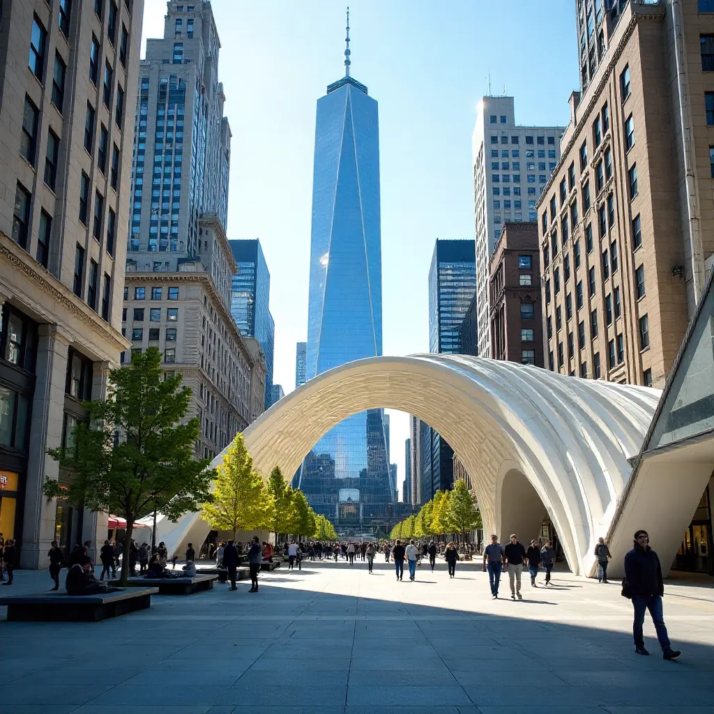 Pedestrians near NYC Oculus: An Urban Architecture View