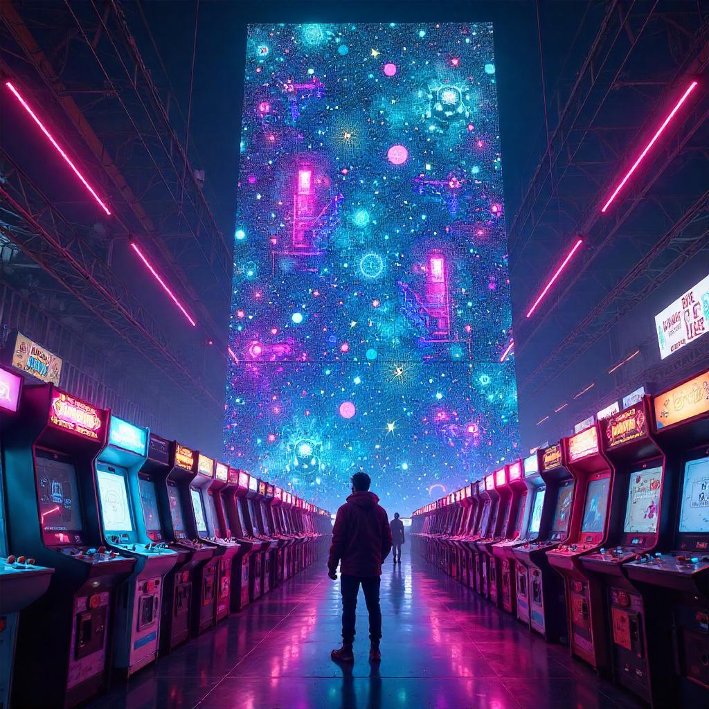 Giant Digital Art Dominating the Neon Arcade