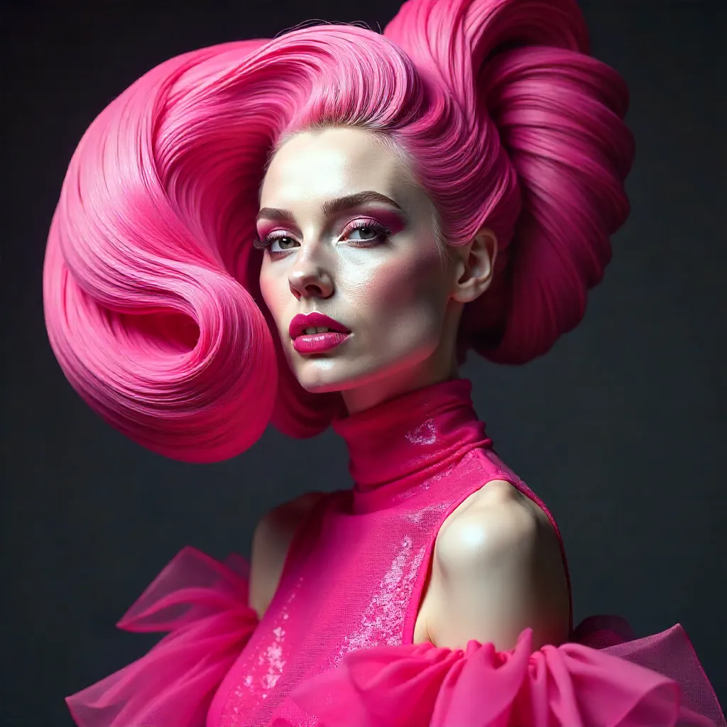 Avant-Garde Pink Portrait with Dramatic Hair