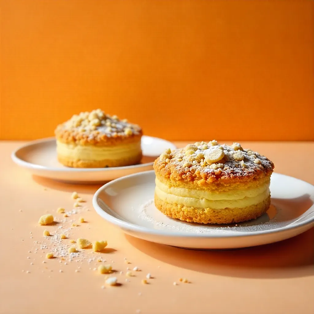 Two Crumb Cakes on Orange Backdrop