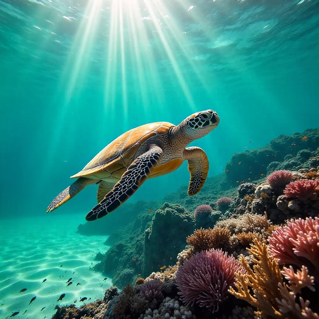 Gliding Sea Turtle in Marsa Alam, Red Sea