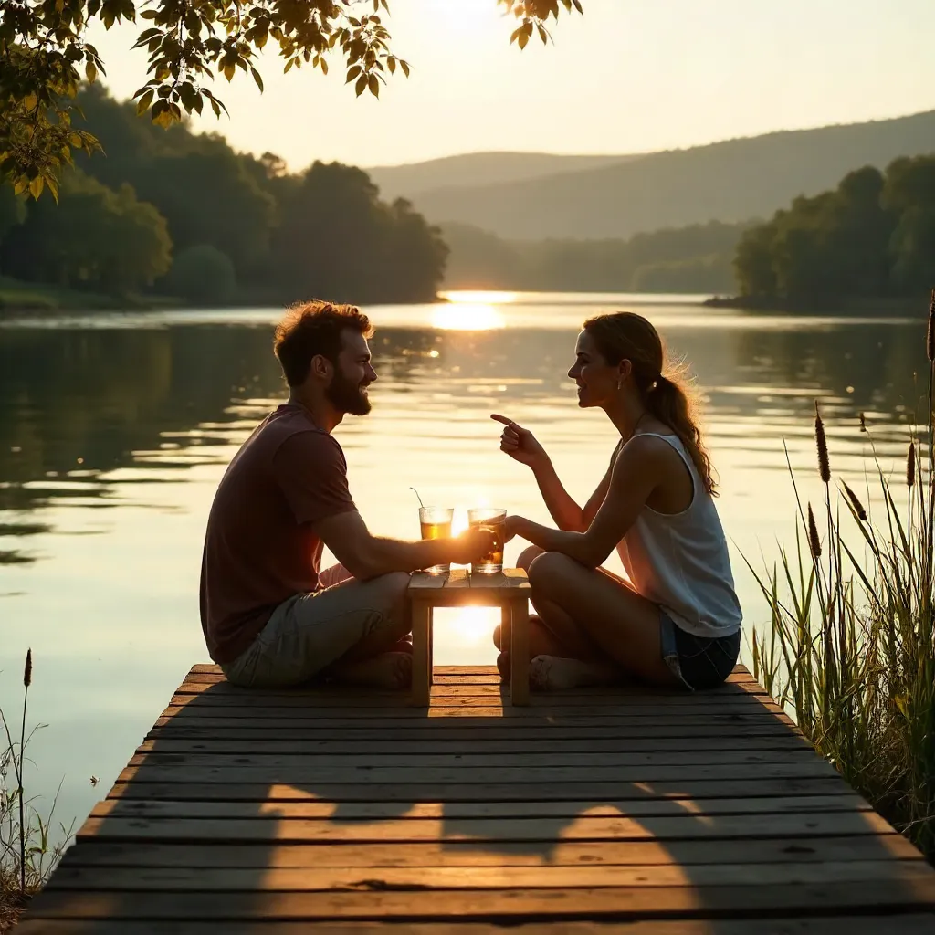 Golden Hour Chat by the Quiet Lake