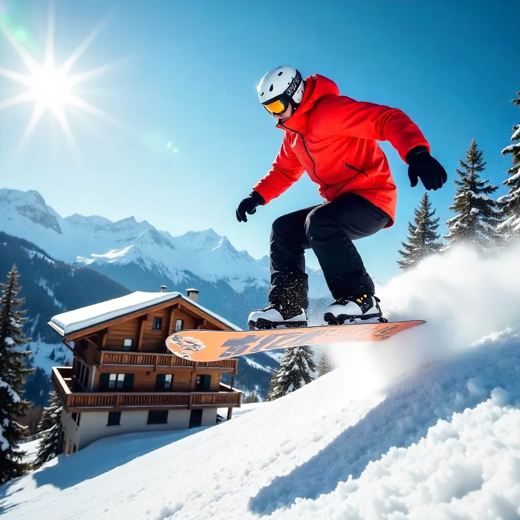 Snowboard Jump over Alpine Skies in Le Grand-Bornand