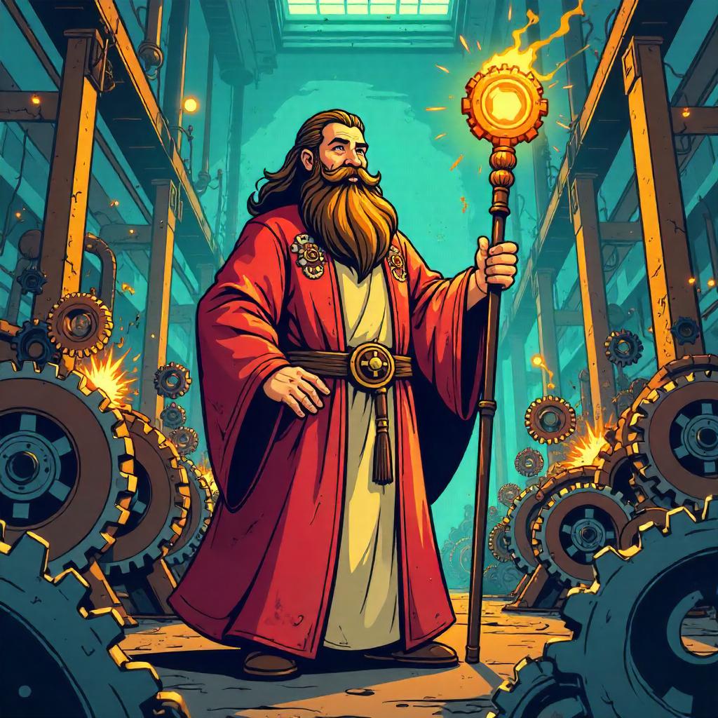 Prophet in a Gear Factory - Cartoon Style