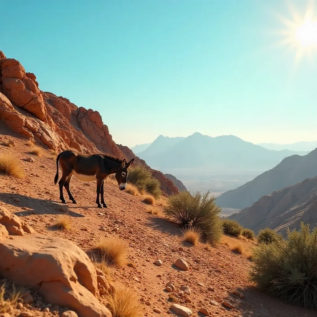 Donkey Grazing on a Moroccan Rocky Hillside