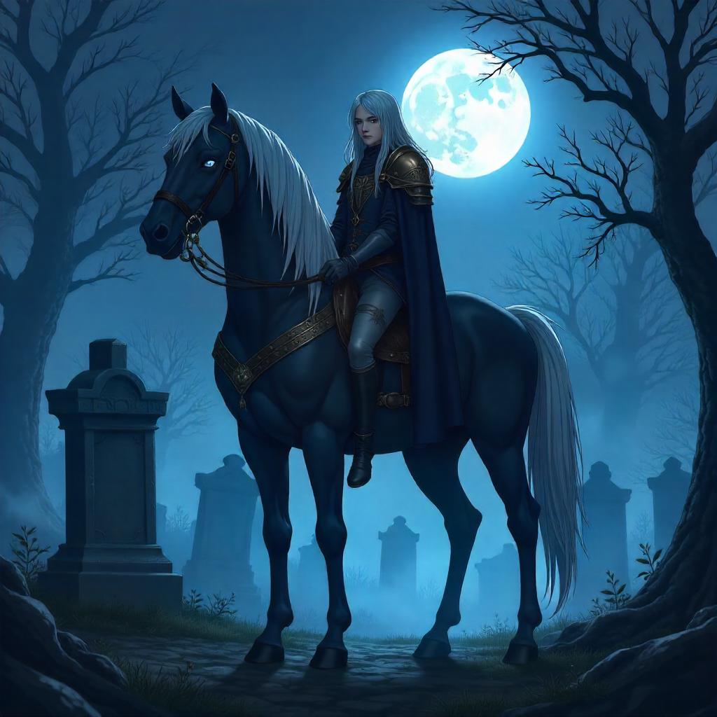 Moonlit Anime Centaur in a Graveyard