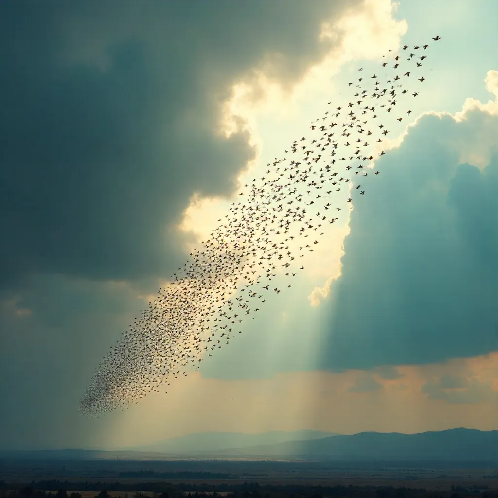 Migrating Flock Against a Cloudy Sky