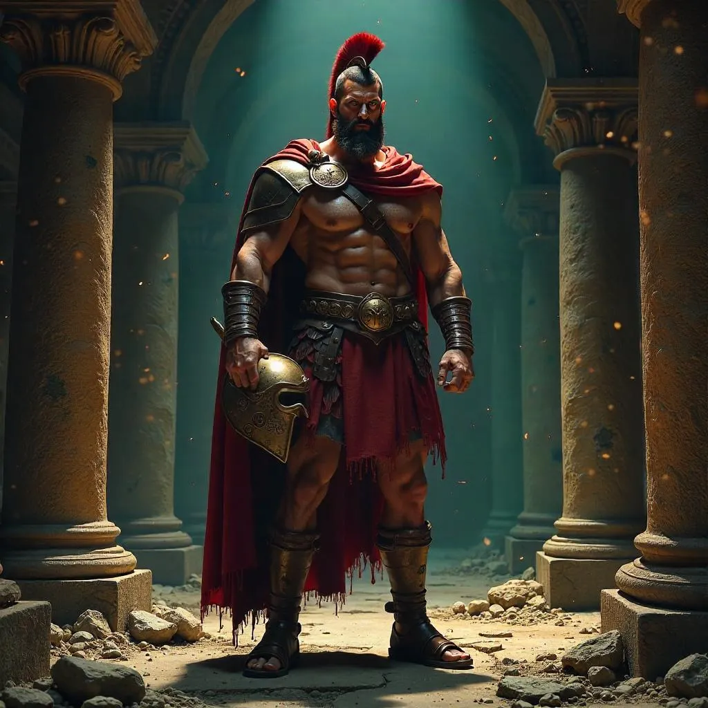 Gladiator in a Dim Crypt — Photoreal Scene