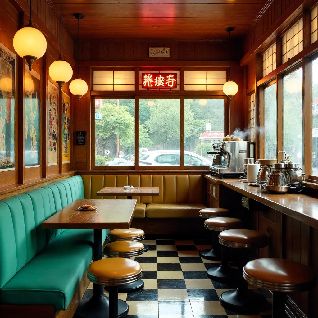 Vintage Japanese Café: Colorful Retro Charm