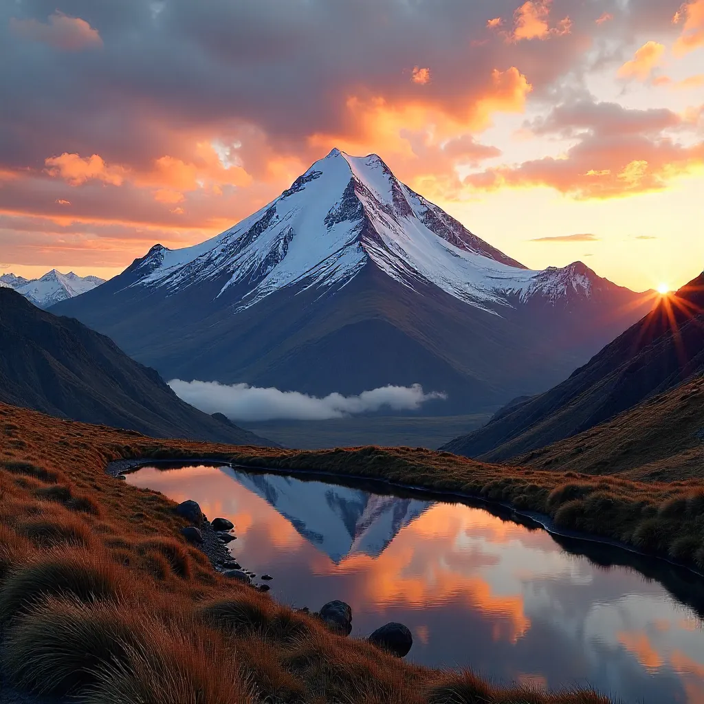 Sunset Over Snow-Capped Mount Taranaki