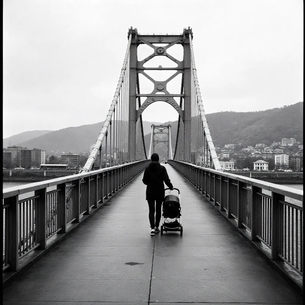 Monochrome Stroller on Peace Bridge, Tbilisi