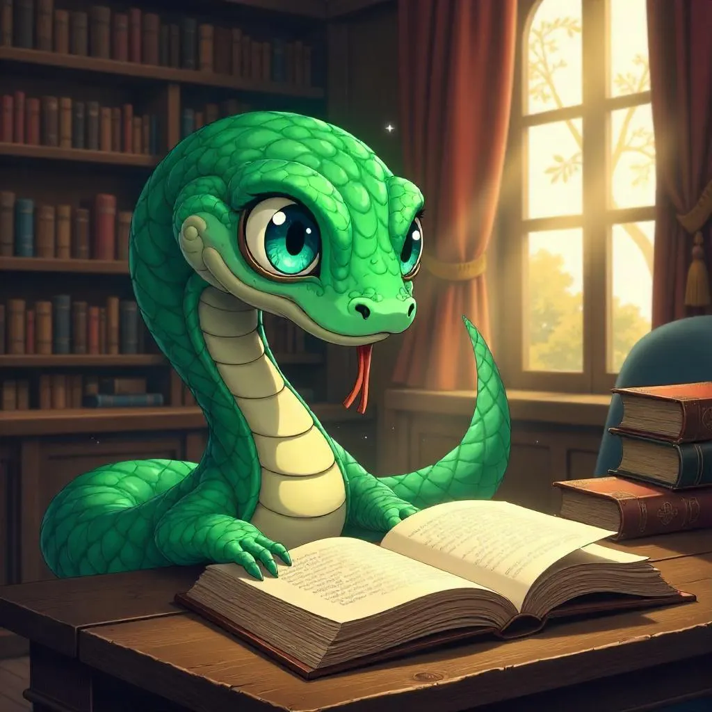 Anime Serpent in a Quiet Library