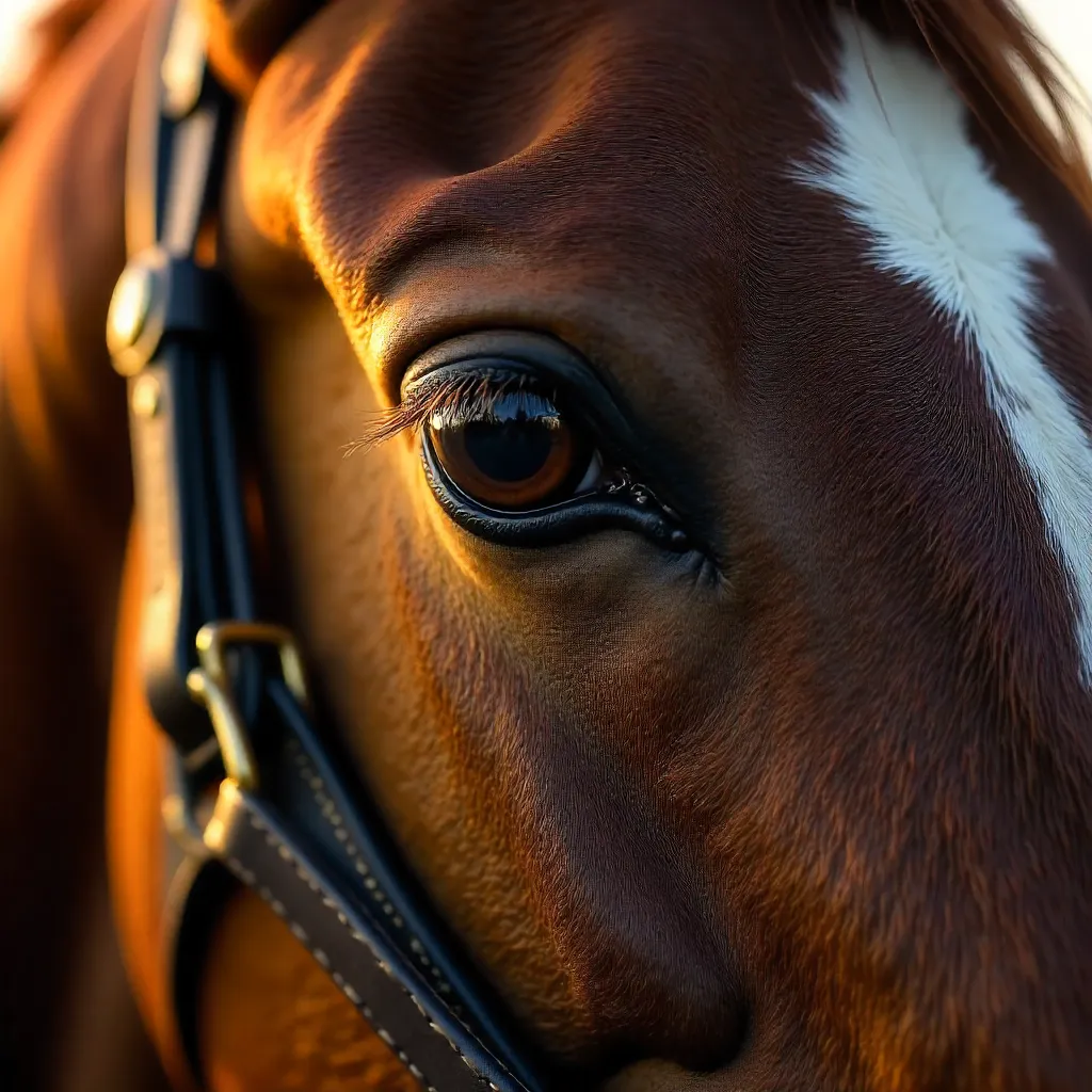 Close-Up of Horse Eye and Bridle: Texture and Emotion