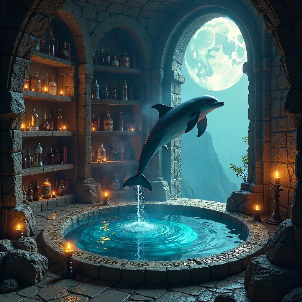 Dolphin in a Wizard Tower: 3D Render