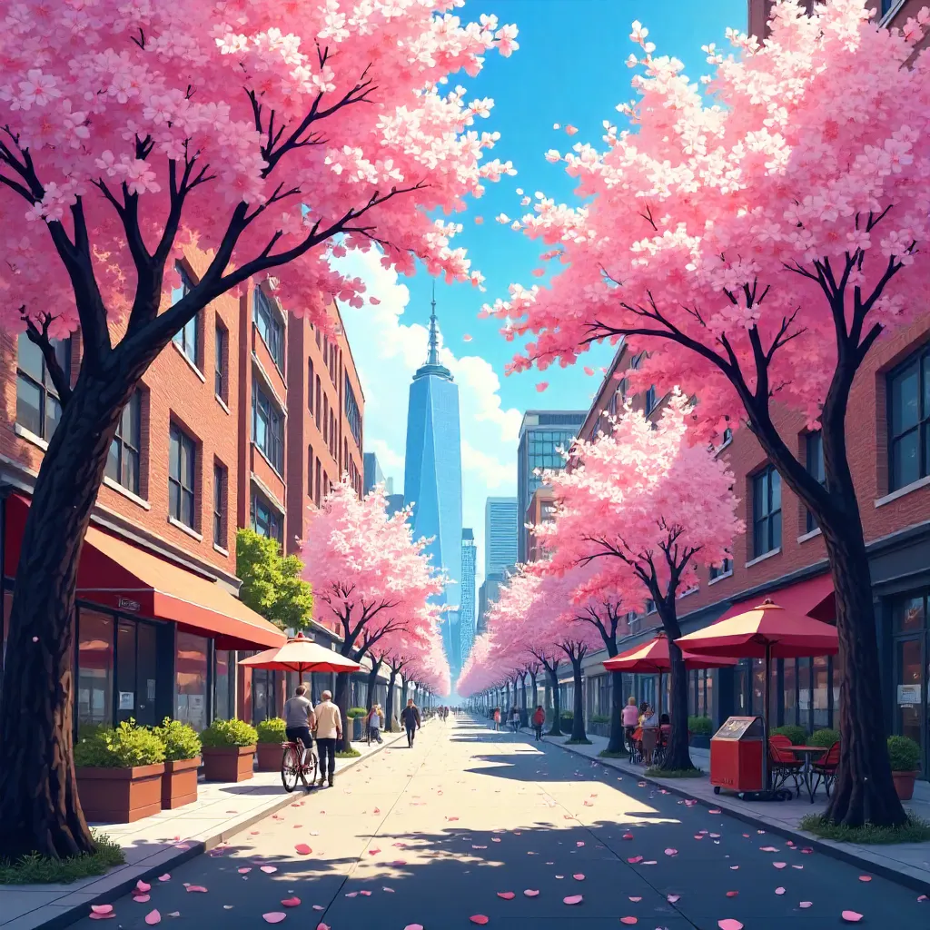 Vivid Cherry Blossoms in the Urban Spring