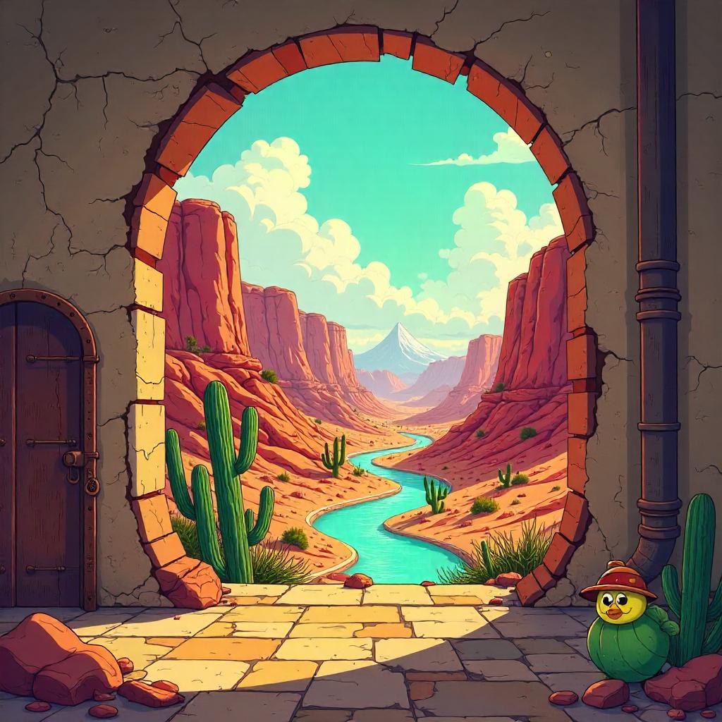 Cartoon Canyon Framed by Crumbling Asylum Walls