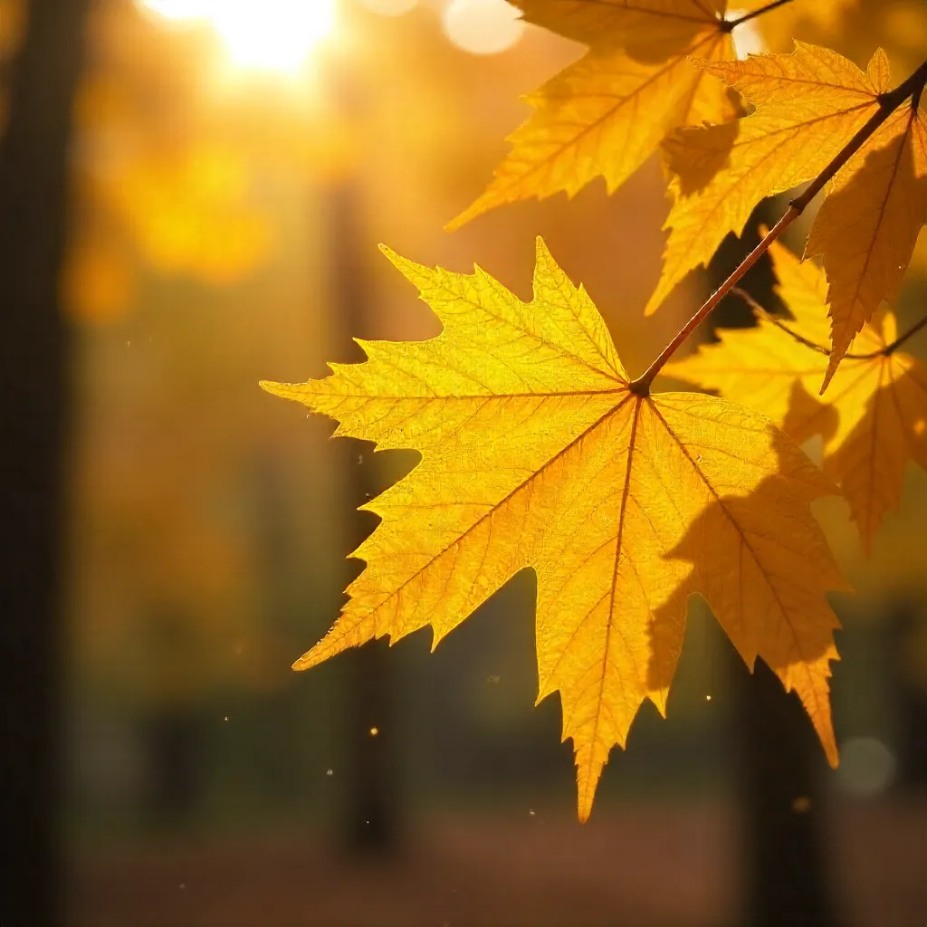 Vibrant Yellow Maple Leaves in Autumn Sunlight