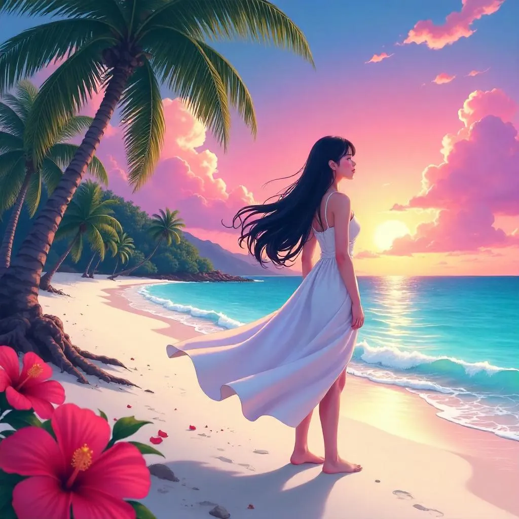 Tropical Paradise: Anime Beauty in Color