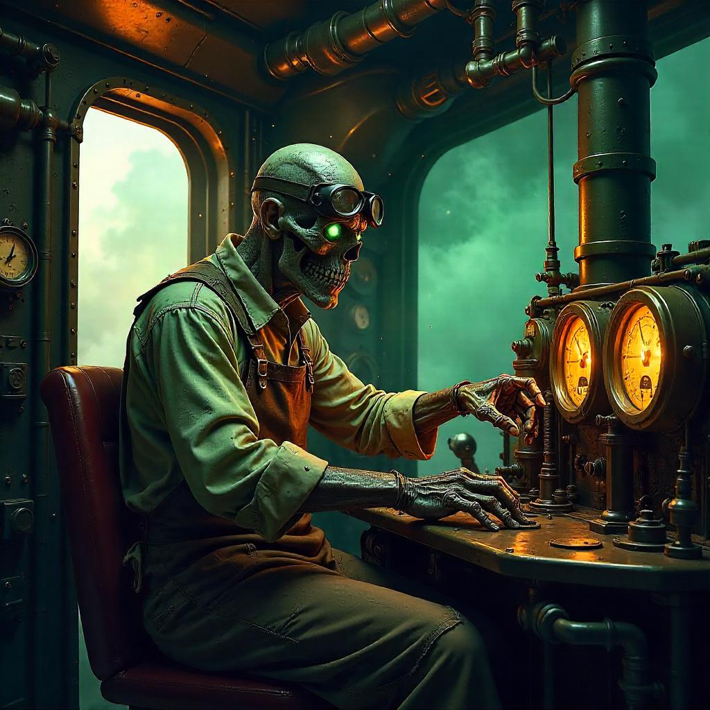 Zombie Engineer Inside a Steam Engine — Concept Art