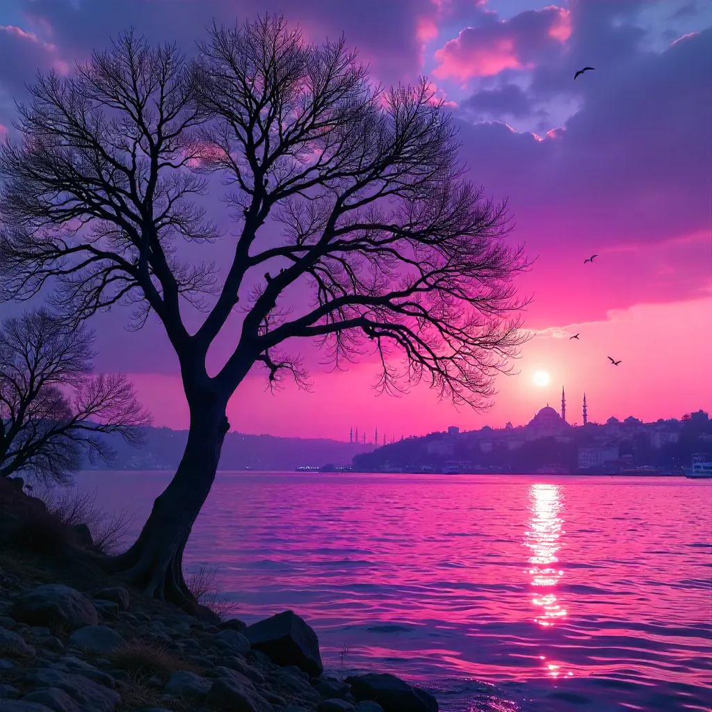Barren Tree Silhouette at Purple Istanbul Sunset
