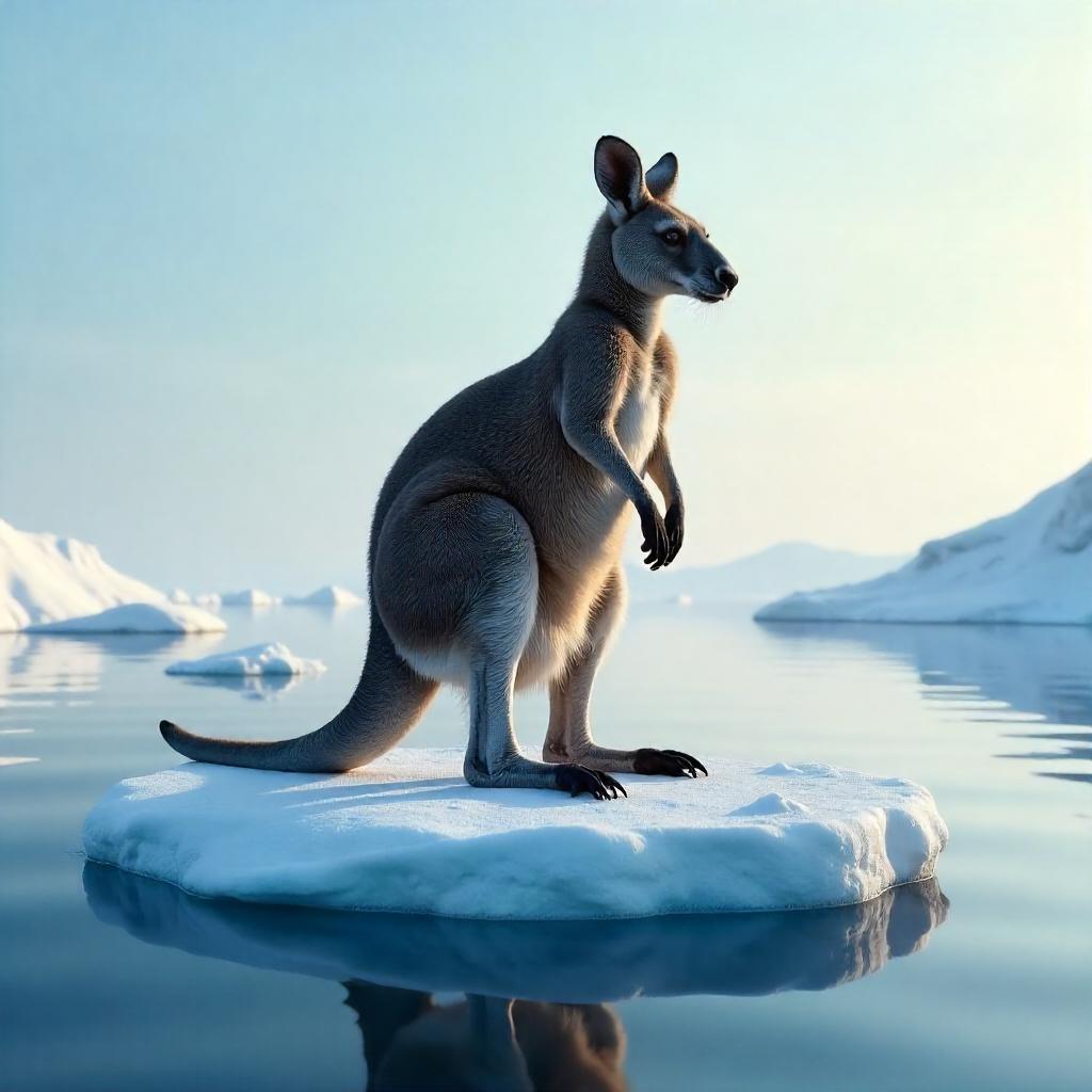 Kangaroo on a Floating Iceberg – 3D Render