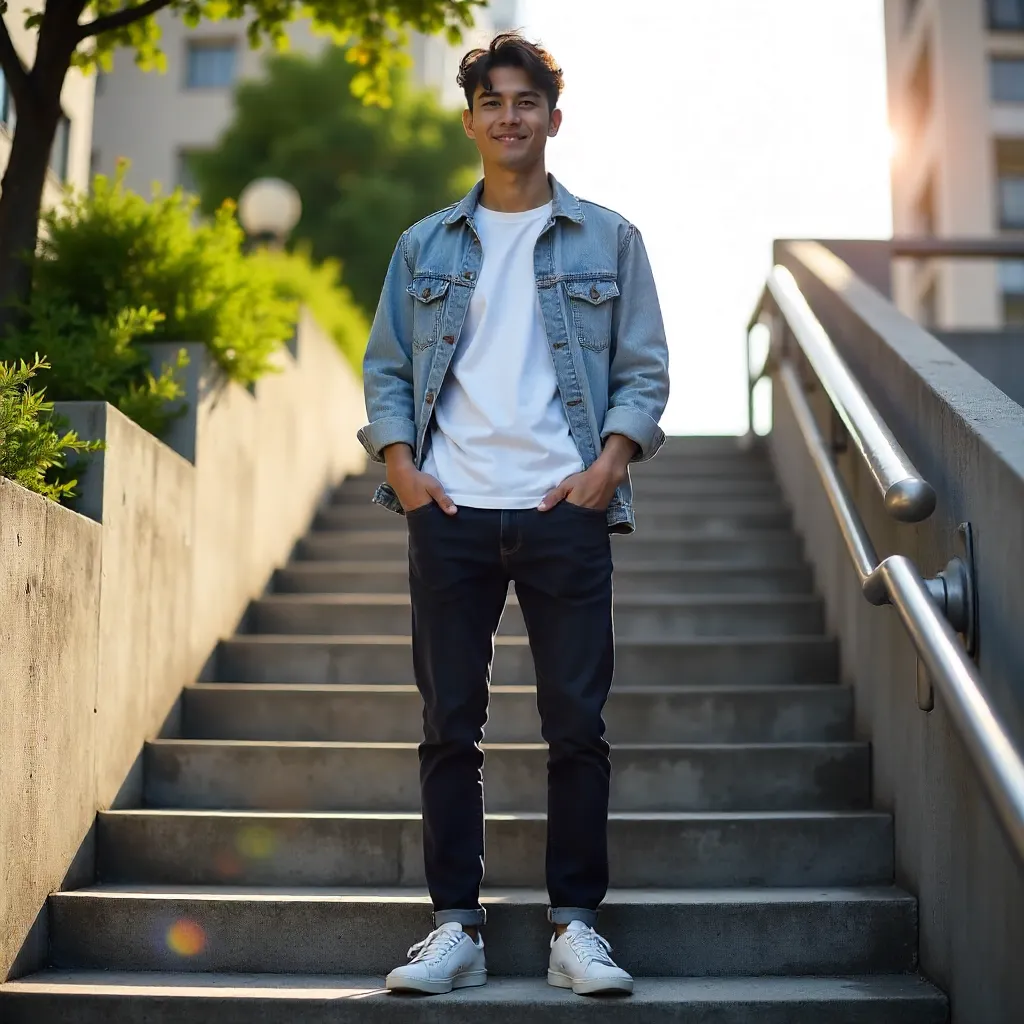 Sunny Day Casual Portrait on Outdoor Staircase