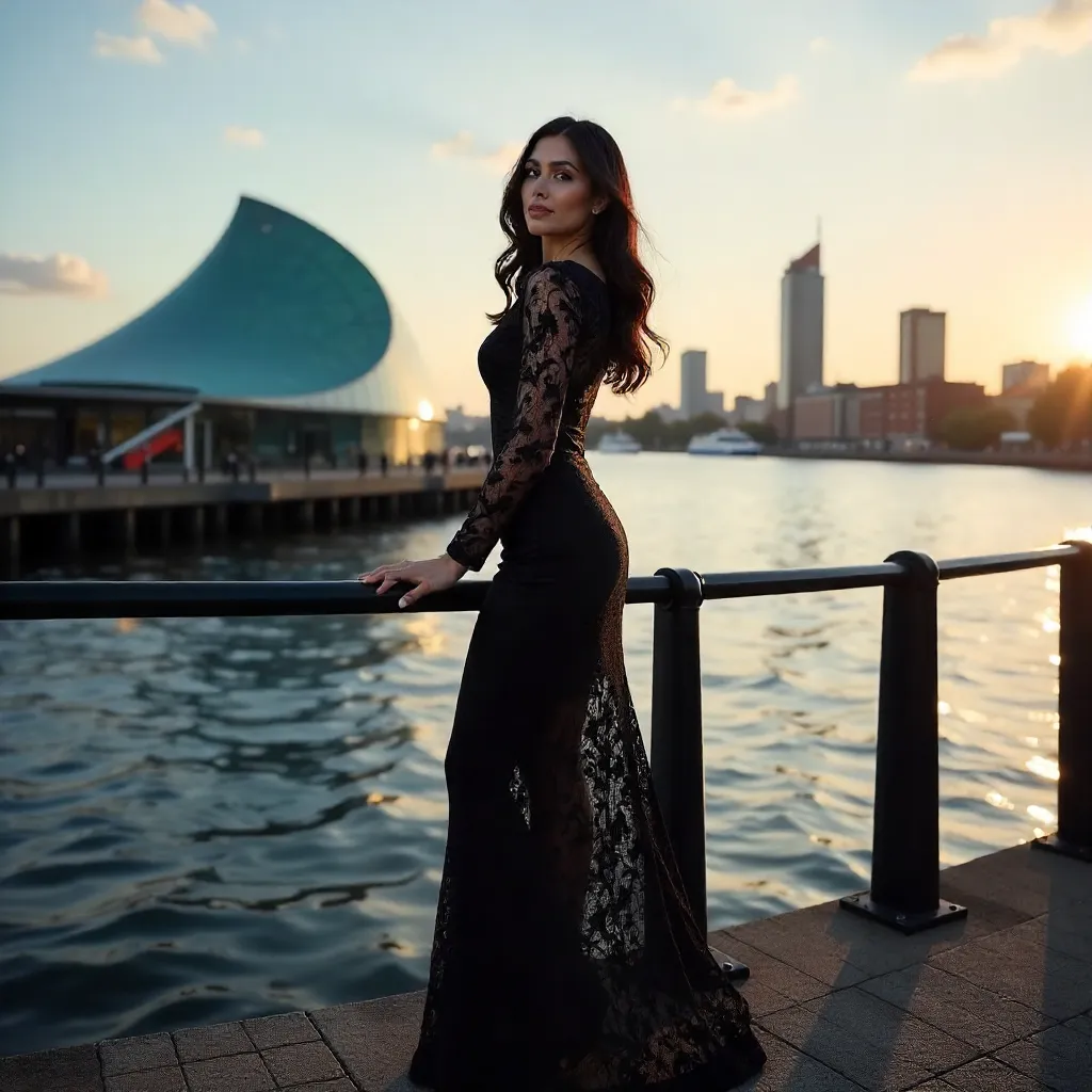 Black Lace Elegance in Hamburg Cityscape