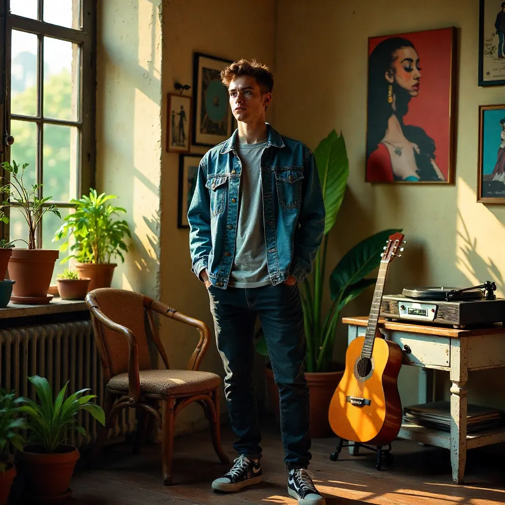 Denim-clad Youth in a Buenos Aires Bohemian Room